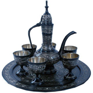 Sahoppingtara Antique Royal Wine Set Black Metal Handicraft Metal Wine Set