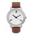 Globalurja Round Dial Brown Leather Strap Quartz Watch for Men