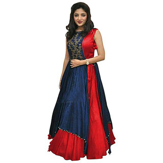 New Designer Red and Blue Color Benglori silk Embroidered semi stitched Anarkali Koti Dress (PNMRED)