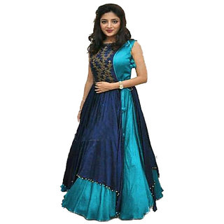 New Designer Sky and Blue Color Benglori silk Embroidered semi stitched Anarkali Koti Dress (PNMSKY)