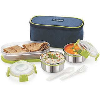 Bincy Stainless Steel Elegant Flat 2 Lunch Box Air Microwave Safe And Leak Proof With Spoon Containers 950 Ml Online 439 From Clues Lunch Box Air Microwave Safe