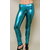 Blue Spandex Wet Look Liquid Leggings Hi Fashion Footless Tights Capri Shinny