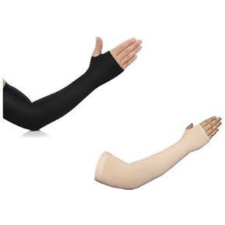 Buy Fingerless Arm sleeves 2 Pairs with Thumb Hole (Black and Skin ...