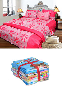 Luxmi Beautiful flowers Design Bed sheets with 2 pillow covers  Free 4 Teddy face towels