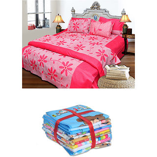 Luxmi Beautiful flowers Design Bed sheets with 2 pillow covers  Free 4 Teddy face towels