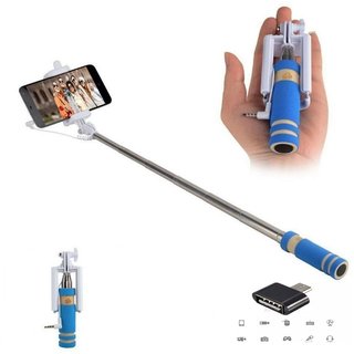 Combo of Mini Selfie Stick  Otg Adapter-Assorted Color