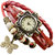 Butterfly Vintage Leather Bracelet Watch for Girls (Red)
