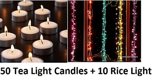 10 Rice Lights Strings And 50 Tea Candles Decorative 10 Rice Lights Strings And 50 Tea Candles Decorative Diwali Festival