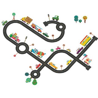 Floor Car Racing Track Vinyl Home Decor PVC Wall Sticker ( PVC Plastic Sticker , 58 Cm X 28 Cm)