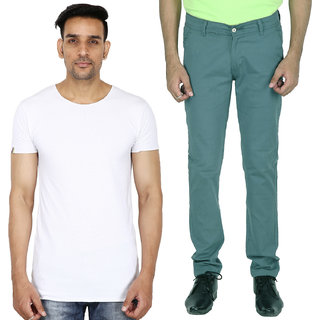 Stallion Men's Casual T-Shirt and Trouser Combo Pack of 2 by Be You (Green-White)