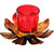 Creativity CentreDiwali Auspicious Pure Brass Lotus Diya Set With Red Glass N Tealight