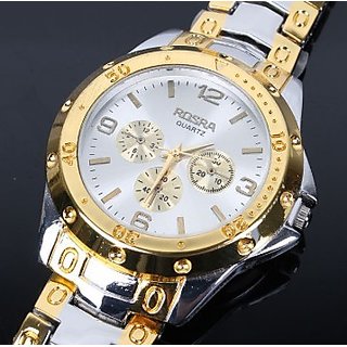 Rosra Round Dial Gold  Silver Metal Strap Men Quartz Watch For Men