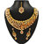 JewelMaze Kundan And Red Austrian Stone Gold Plated Necklace Set With Maang Tikka -2200805