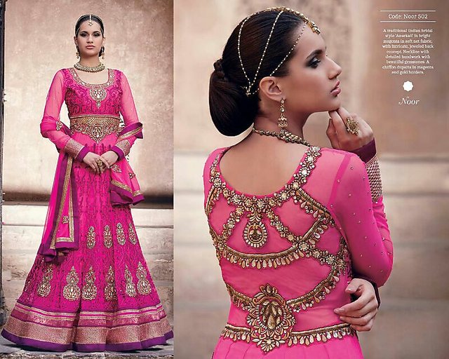 Buy Pushp Paridhan hand work Ethnic Wear Hot Pink Bridal Aanarkali Suit at  Amazon.in