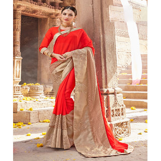 Buy Umang NX Party wear Red Beige Art Silk Rasal Net Embroidered Saree Online 3320 from ShopClues