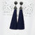 JewelMaze Marcasite Stone And Blue Thread Rhodium Plated Tassel Earrings-1310933L