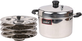 Pristine Induction Compatible Stainless Steel Idli Cooker, 4 Plates, Silver