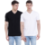 FAB69 Solid Men's V Neck Black & White T-Shirt