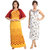 Be You Serena Satin Yellow-Grey Women Floral Printed Nightgowns Combo pack of 2