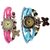 Unique Designer Vintage Leather Pink And Sky Blue Butterfly Bracelet Watch For Girls And Women