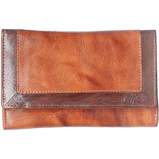 Gentleman for Men/ Woman Tan with Brown Genuine Leather Clutch (4 Money Pockets 17 Card Slots)