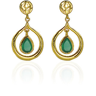 Irene Decent 18k Gold Plated Earring With Green Onyx Gemstone For Irene Decent 18k Gold Plated Earring With Green Onyx Gemstone For Women