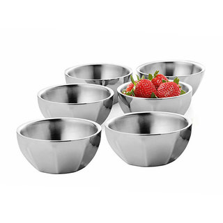 Lovato Diamond Stainless Steel Bowl Set (Silver, Pack of 6)