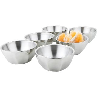 Lovato Diamond Stainless Steel Bowl Set (Silver, Pack of 6)