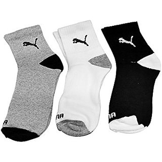 Socks - Set of 3 pairs Pu logo Sports ankle length cotton towel socks(For Men)