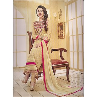 Womens Ethnic Wear Dress Material Beige Color Unstitched Suits Set Bollywood Tan