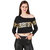 Texco Winter One Off Shoulder Black & Gold Foil Printed Party Crop Top