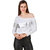 Texco Winter One Off Shoulder White & Silver Foil Printed Party Crop Top