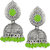 JewelMaze Green Beads Silver Plated Jhumki Earrings