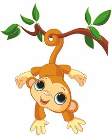 Wall Dreams Naughty Baby Monkey Hanging From Tree Branch Wall Stickers (60cmX45cm)