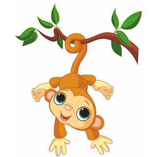 Wall Dreams Naughty Baby Monkey Hanging From Tree Branch Wall Stickers (60cmX45cm)