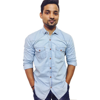 Buy Perfect Outfit Men's Light Blue Denim Shirt Online @ ₹799 from ShopClues
