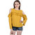 Papsara Yellow Round Neck Embroidered Cold shoulder for Women's