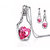 Drift Bottle Shaped Heart Filled Crystal Pendant Clavicle Chain Necklace and Earrings (Pink)