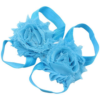 Pinkxenia Light Blue Newborn Baby Boutique Elastic Rosset Shabby Chiffon Flower Barefoot Sandal Shoes