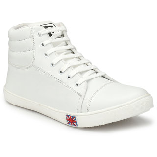 White Synthetic Leather Casual Boots 