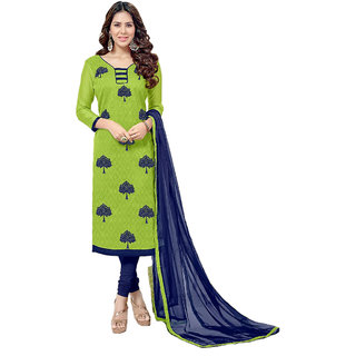 Buy Designer Embroidered Green Churidar Jacquard Salwar Kameez