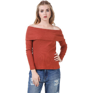 Texco Winter Rust Off Shoulder Layered Ribbed Top