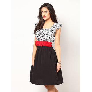 Eavan Black And White Printed Fit Flare Dress