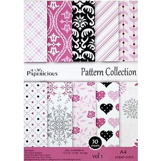 Papericious-PATTERN COLLECTION - A4 Size, 30 Sheets, 10 Designs, 170 GSM,  Scrapbook Craft Paper