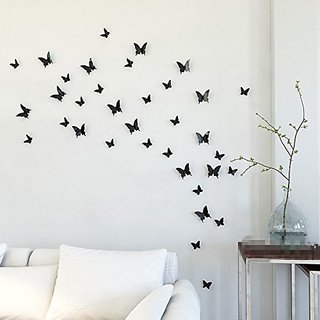Jaamsoroyals in Gossip Girl 12pcs/pack Black PVC 3D Decorative Butterflies Removable Wall Art Sticker For Home Decor