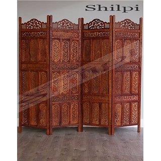 Shilpi Beautiful Hand Carving Sheesham Wood Screen 4 Panel Shilpi Beautiful Hand Carving Sheesham Wood Screen 4 Panel Wooden Room Separator Zigzag Position