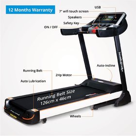 Healthgenie Commercial Motorized Treadmill 4612C with Auto Inclination  Lubrication, 2.0 HP AC Motor, Max Speed 16 Kmph
