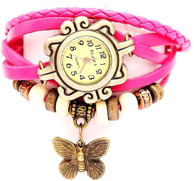 Black Color Hot New Hot Retro Vintage Leaf Pendant Fashion leather Bracelet women watch