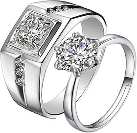 Limited Edition Engagement Sterling Silver   Solitaire Adjustable Couple Rings (2pc) By Stylish Teens