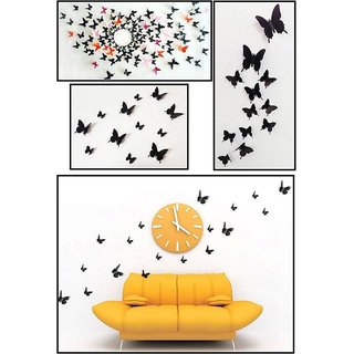 Jaamso Royals 'Black 3D Butterflies' Wall Sticker 1 Combo of 12 Piece (PVC Vinyl, 13 cm x 15 cm , 3D Stickers )